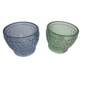 Villeroy & Boch Boston Glass Dessert Bowls Green & Blue Faceted Small Set of 2